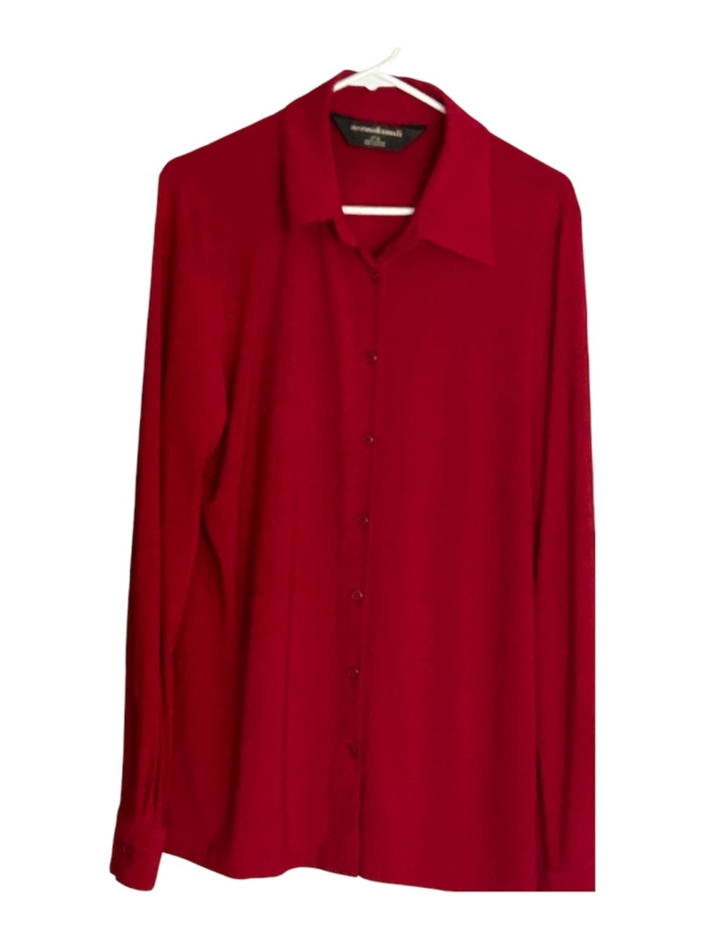 Norma Kamali Red Tunic Top Blouse Long Sleeve Button Up